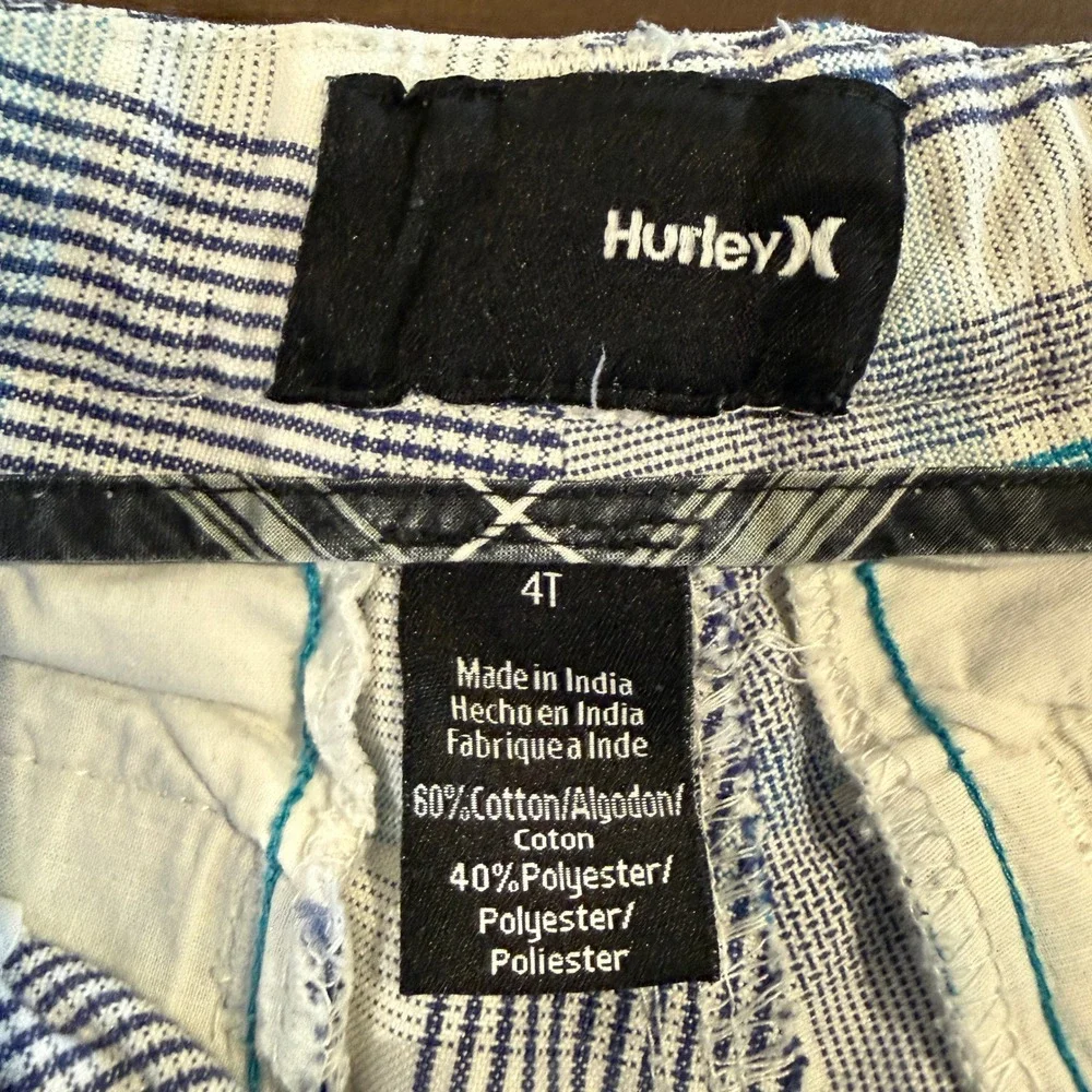 Hurley Boys Blue Teal White Plaid Chino Shorts Size 4T Elastic Back Summer